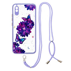 Handyhülle Silikon Hülle Gummi Schutzhülle Flexible Modisch Muster mit Schlüsselband Lanyard Y01X für Xiaomi Redmi 9i Violett