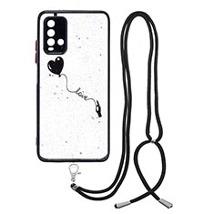 Handyhülle Silikon Hülle Gummi Schutzhülle Flexible Modisch Muster mit Schlüsselband Lanyard Y01X für Xiaomi Redmi 9T 4G Schwarz