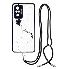 Handyhülle Silikon Hülle Gummi Schutzhülle Flexible Modisch Muster mit Schlüsselband Lanyard Y01X für Xiaomi Redmi Note 10 Pro 4G Schwarz