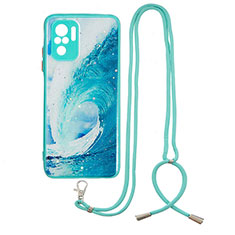 Handyhülle Silikon Hülle Gummi Schutzhülle Flexible Modisch Muster mit Schlüsselband Lanyard Y01X für Xiaomi Redmi Note 10S 4G Grün