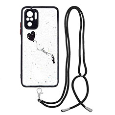 Handyhülle Silikon Hülle Gummi Schutzhülle Flexible Modisch Muster mit Schlüsselband Lanyard Y01X für Xiaomi Redmi Note 10S 4G Schwarz