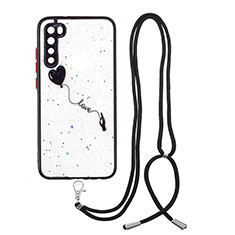 Handyhülle Silikon Hülle Gummi Schutzhülle Flexible Modisch Muster mit Schlüsselband Lanyard Y01X für Xiaomi Redmi Note 8 (2021) Schwarz