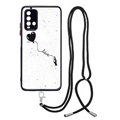 Handyhülle Silikon Hülle Gummi Schutzhülle Flexible Modisch Muster mit Schlüsselband Lanyard Y01X für Xiaomi Redmi Note 9 4G Schwarz