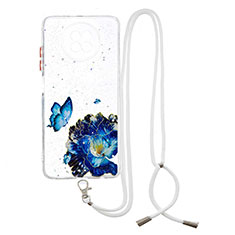 Handyhülle Silikon Hülle Gummi Schutzhülle Flexible Modisch Muster mit Schlüsselband Lanyard Y01X für Xiaomi Redmi Note 9 5G Blau