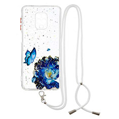 Handyhülle Silikon Hülle Gummi Schutzhülle Flexible Modisch Muster mit Schlüsselband Lanyard Y01X für Xiaomi Redmi Note 9 Pro Blau