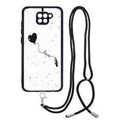 Handyhülle Silikon Hülle Gummi Schutzhülle Flexible Modisch Muster mit Schlüsselband Lanyard Y01X für Xiaomi Redmi Note 9 Schwarz