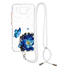 Handyhülle Silikon Hülle Gummi Schutzhülle Flexible Modisch Muster mit Schlüsselband Lanyard Y01X für Xiaomi Redmi Note 9 Violett