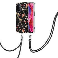 Handyhülle Silikon Hülle Gummi Schutzhülle Flexible Modisch Muster mit Schlüsselband Lanyard Y02B für OnePlus Nord N200 5G Schwarz