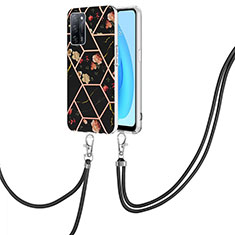 Handyhülle Silikon Hülle Gummi Schutzhülle Flexible Modisch Muster mit Schlüsselband Lanyard Y02B für Oppo A53s 5G Schwarz