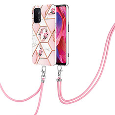 Handyhülle Silikon Hülle Gummi Schutzhülle Flexible Modisch Muster mit Schlüsselband Lanyard Y02B für Oppo A54 5G Rosa