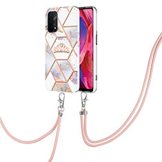 Handyhülle Silikon Hülle Gummi Schutzhülle Flexible Modisch Muster mit Schlüsselband Lanyard Y02B für Oppo A74 5G Grau