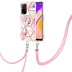 Handyhülle Silikon Hülle Gummi Schutzhülle Flexible Modisch Muster mit Schlüsselband Lanyard Y02B für Oppo A94 5G Rosa