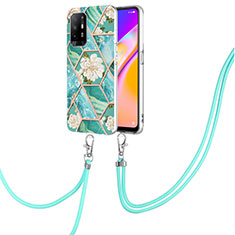 Handyhülle Silikon Hülle Gummi Schutzhülle Flexible Modisch Muster mit Schlüsselband Lanyard Y02B für Oppo A95 5G Grün