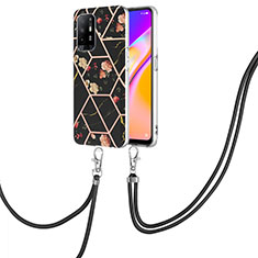 Handyhülle Silikon Hülle Gummi Schutzhülle Flexible Modisch Muster mit Schlüsselband Lanyard Y02B für Oppo A95 5G Schwarz