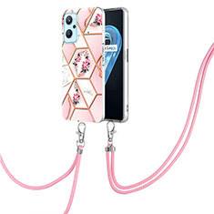 Handyhülle Silikon Hülle Gummi Schutzhülle Flexible Modisch Muster mit Schlüsselband Lanyard Y02B für Oppo A96 4G Rosa