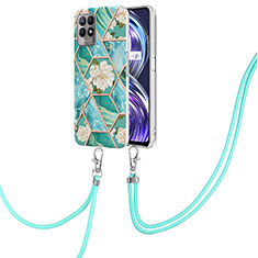 Handyhülle Silikon Hülle Gummi Schutzhülle Flexible Modisch Muster mit Schlüsselband Lanyard Y02B für Realme 8i Grün