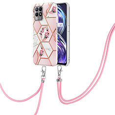 Handyhülle Silikon Hülle Gummi Schutzhülle Flexible Modisch Muster mit Schlüsselband Lanyard Y02B für Realme 8i Rosa