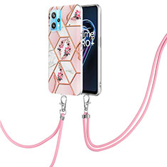 Handyhülle Silikon Hülle Gummi Schutzhülle Flexible Modisch Muster mit Schlüsselband Lanyard Y02B für Realme 9 5G Rosa