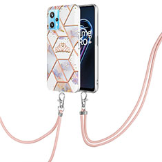 Handyhülle Silikon Hülle Gummi Schutzhülle Flexible Modisch Muster mit Schlüsselband Lanyard Y02B für Realme 9 Pro+ Plus 5G Grau