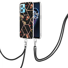 Handyhülle Silikon Hülle Gummi Schutzhülle Flexible Modisch Muster mit Schlüsselband Lanyard Y02B für Realme 9 Pro+ Plus 5G Schwarz