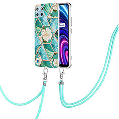 Handyhülle Silikon Hülle Gummi Schutzhülle Flexible Modisch Muster mit Schlüsselband Lanyard Y02B für Realme C25Y Grün