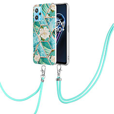 Handyhülle Silikon Hülle Gummi Schutzhülle Flexible Modisch Muster mit Schlüsselband Lanyard Y02B für Realme Narzo 50 Pro 5G Grün