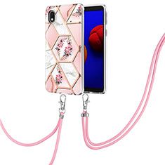 Handyhülle Silikon Hülle Gummi Schutzhülle Flexible Modisch Muster mit Schlüsselband Lanyard Y02B für Samsung Galaxy A01 Core Rosa