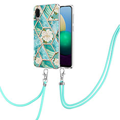 Handyhülle Silikon Hülle Gummi Schutzhülle Flexible Modisch Muster mit Schlüsselband Lanyard Y02B für Samsung Galaxy A02 Grün