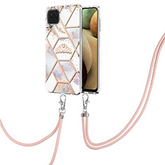 Handyhülle Silikon Hülle Gummi Schutzhülle Flexible Modisch Muster mit Schlüsselband Lanyard Y02B für Samsung Galaxy A12 5G Grau