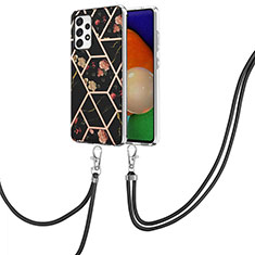 Handyhülle Silikon Hülle Gummi Schutzhülle Flexible Modisch Muster mit Schlüsselband Lanyard Y02B für Samsung Galaxy A13 4G Schwarz