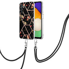 Handyhülle Silikon Hülle Gummi Schutzhülle Flexible Modisch Muster mit Schlüsselband Lanyard Y02B für Samsung Galaxy A13 5G Schwarz