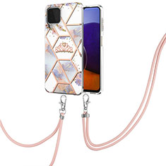 Handyhülle Silikon Hülle Gummi Schutzhülle Flexible Modisch Muster mit Schlüsselband Lanyard Y02B für Samsung Galaxy A22 4G Grau