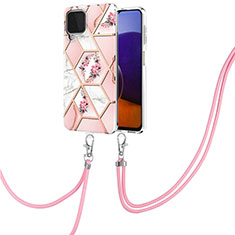 Handyhülle Silikon Hülle Gummi Schutzhülle Flexible Modisch Muster mit Schlüsselband Lanyard Y02B für Samsung Galaxy A22 4G Rosa