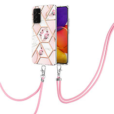 Handyhülle Silikon Hülle Gummi Schutzhülle Flexible Modisch Muster mit Schlüsselband Lanyard Y02B für Samsung Galaxy A24 4G Rosa