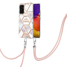 Handyhülle Silikon Hülle Gummi Schutzhülle Flexible Modisch Muster mit Schlüsselband Lanyard Y02B für Samsung Galaxy A34 5G Grau