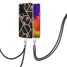 Handyhülle Silikon Hülle Gummi Schutzhülle Flexible Modisch Muster mit Schlüsselband Lanyard Y02B für Samsung Galaxy A34 5G Schwarz