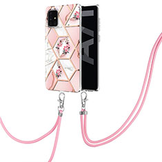 Handyhülle Silikon Hülle Gummi Schutzhülle Flexible Modisch Muster mit Schlüsselband Lanyard Y02B für Samsung Galaxy A71 4G A715 Rosa