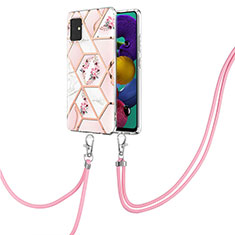 Handyhülle Silikon Hülle Gummi Schutzhülle Flexible Modisch Muster mit Schlüsselband Lanyard Y02B für Samsung Galaxy M40S Rosa