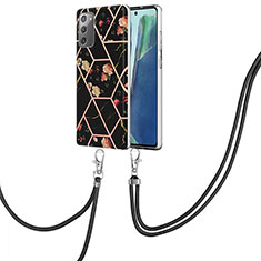 Handyhülle Silikon Hülle Gummi Schutzhülle Flexible Modisch Muster mit Schlüsselband Lanyard Y02B für Samsung Galaxy Note 20 5G Schwarz