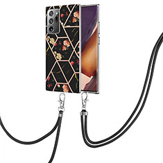 Handyhülle Silikon Hülle Gummi Schutzhülle Flexible Modisch Muster mit Schlüsselband Lanyard Y02B für Samsung Galaxy Note 20 Ultra 5G Schwarz