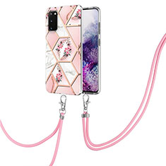 Handyhülle Silikon Hülle Gummi Schutzhülle Flexible Modisch Muster mit Schlüsselband Lanyard Y02B für Samsung Galaxy S20 5G Rosa