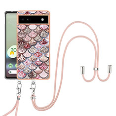 Handyhülle Silikon Hülle Gummi Schutzhülle Flexible Modisch Muster mit Schlüsselband Lanyard Y03B für Google Pixel 6a 5G Braun