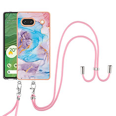 Handyhülle Silikon Hülle Gummi Schutzhülle Flexible Modisch Muster mit Schlüsselband Lanyard Y03B für Google Pixel 7a 5G Blau