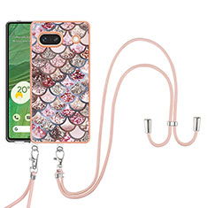 Handyhülle Silikon Hülle Gummi Schutzhülle Flexible Modisch Muster mit Schlüsselband Lanyard Y03B für Google Pixel 7a 5G Braun