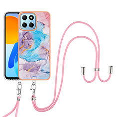 Handyhülle Silikon Hülle Gummi Schutzhülle Flexible Modisch Muster mit Schlüsselband Lanyard Y03B für Huawei Honor 70 Lite 5G Blau