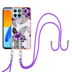 Handyhülle Silikon Hülle Gummi Schutzhülle Flexible Modisch Muster mit Schlüsselband Lanyard Y03B für Huawei Honor 70 Lite 5G Violett