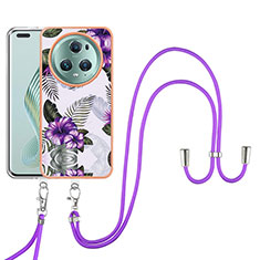 Handyhülle Silikon Hülle Gummi Schutzhülle Flexible Modisch Muster mit Schlüsselband Lanyard Y03B für Huawei Honor Magic5 Pro 5G Violett