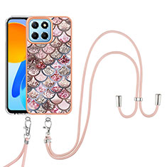 Handyhülle Silikon Hülle Gummi Schutzhülle Flexible Modisch Muster mit Schlüsselband Lanyard Y03B für Huawei Honor X6 5G Braun