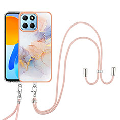 Handyhülle Silikon Hülle Gummi Schutzhülle Flexible Modisch Muster mit Schlüsselband Lanyard Y03B für Huawei Honor X6 5G Helles Lila