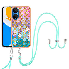 Handyhülle Silikon Hülle Gummi Schutzhülle Flexible Modisch Muster mit Schlüsselband Lanyard Y03B für Huawei Honor X7 Bunt